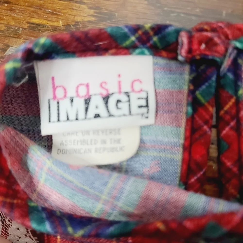 Vintage 90s Girls Red Green Plaid Hearts Ruffle Night Gown Dress size 4
